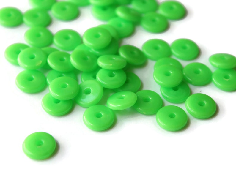 50 10mm Green Disc Beads, Vintage Plastic Beads, New Old Stock Beads Saucer Beads Loose Beads Jewelry Making Beading supplies image 3