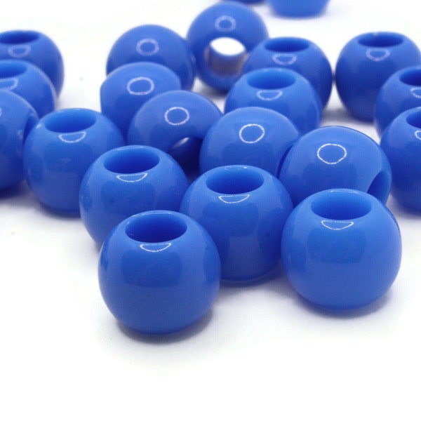 30 14mm Blue Large Hole Beads Plastic Beads Jewelry Making Beading Supplies Round Beads Macrame Beads Hair Beads Loose Beads