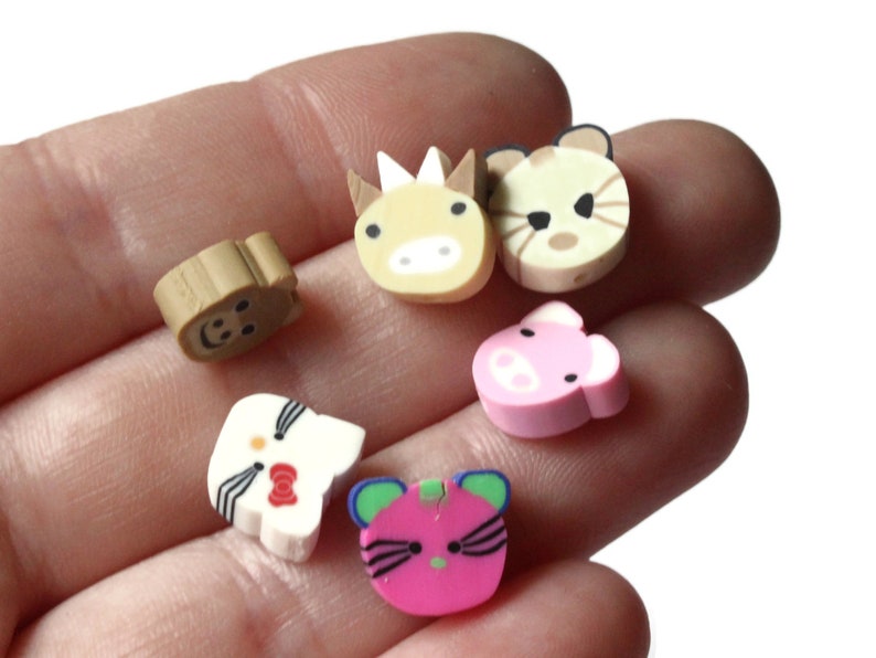 20 Mixed Beads Assorted Beads Animal Head Beads Polymer Clay Etsy
