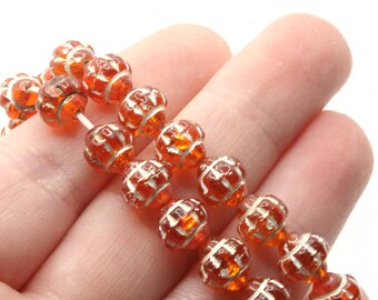 Lot De 60 Perles Vintage En Verre Bicolore Transparent/orange - Diamètre 8 à 8.5 Mm - Occasion