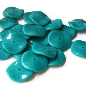 20 25mm Teal Green Disc Beads Vintage Wavy Beads Flat Round Bead Coin Beads Curvy Curved Beads Jewelry Making Loose Beads Plastic Beads bK3