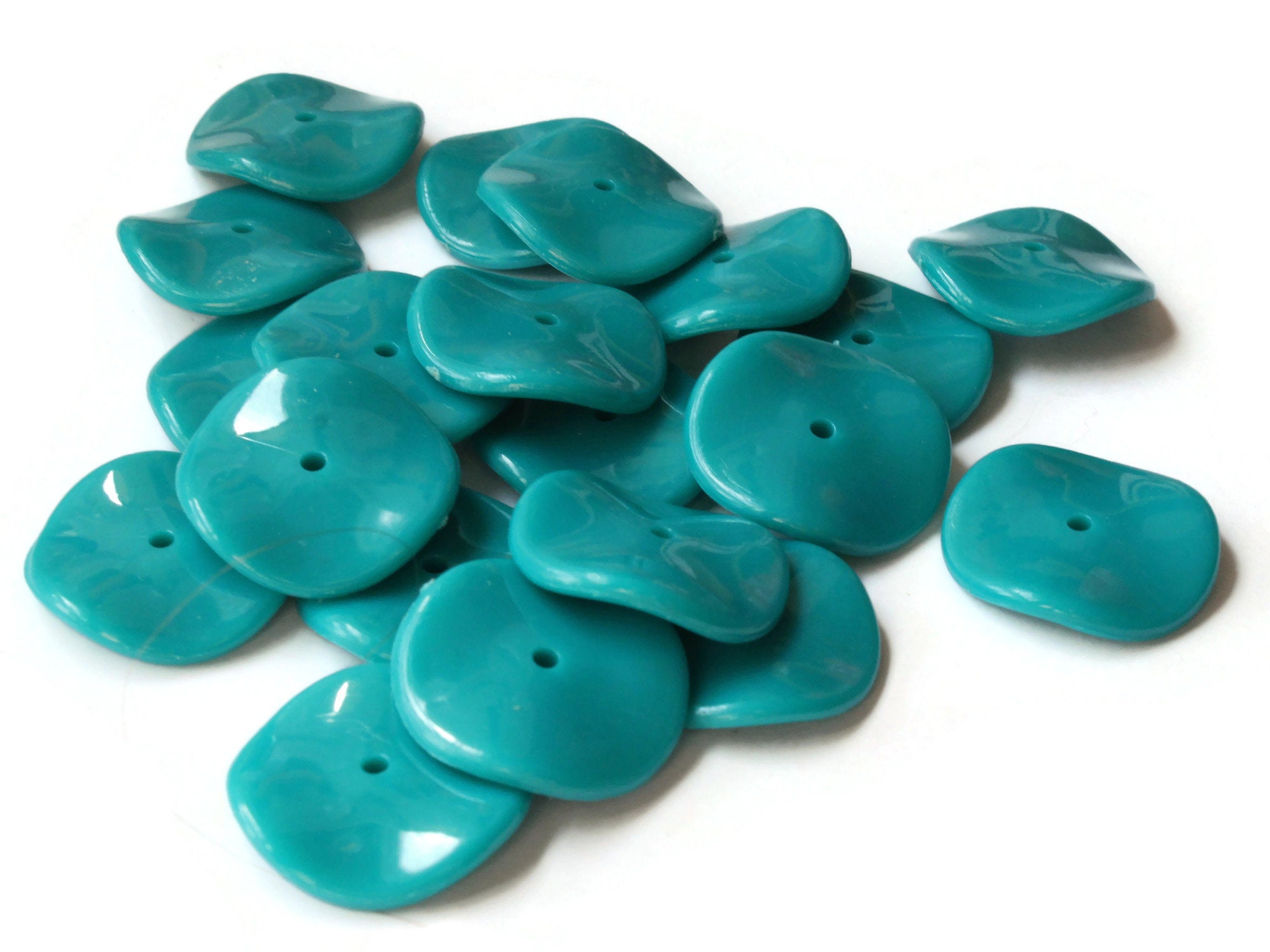 20 25mm Teal Green Disc Beads Vintage Wavy Beads Flat Round Etsy