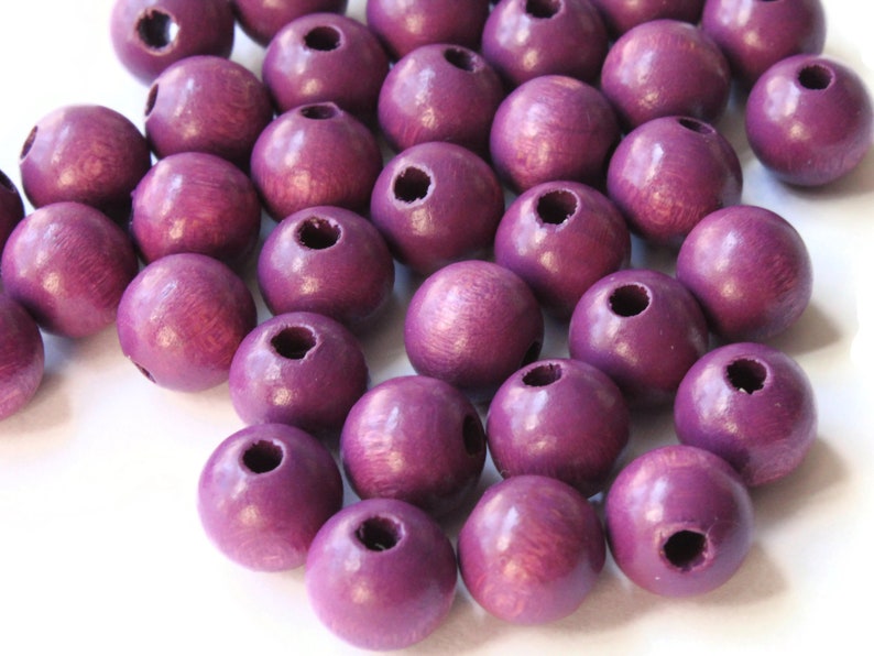 40 10mm Round Purple Wood Beads Wooden Macrame Beads Vintage New Old Stock Ball Beads Jewelry Making Beading Supplies Dark Purple Beads