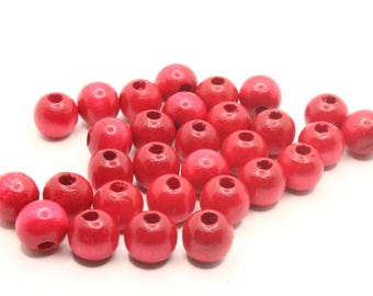 30 10mm Round Red Beads Vintage Wood Beads Jewelry Making Beading Supplies New Old Stock Beads