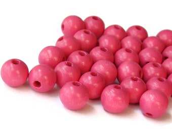 40 10mm Round Pink Wood Beads Wooden Macrame Beads Vintage New Old Stock Ball Beads Jewelry Making Beading Supplies Bright Pink Beads