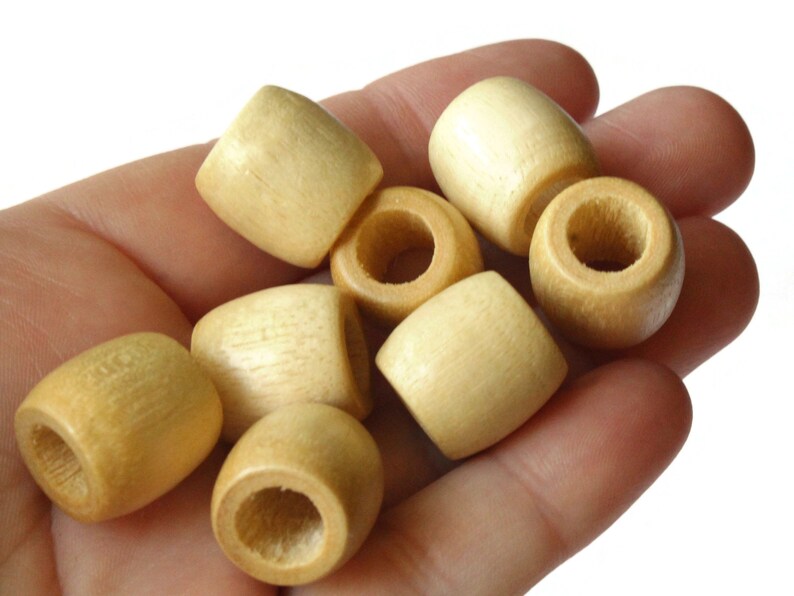 8 15mm Wooden Barrel Beads Large Hole Beads Light Natural Brown Vintage Wood Beads Chunky Beads Macrame Beads Loose Bead Beading Supplies