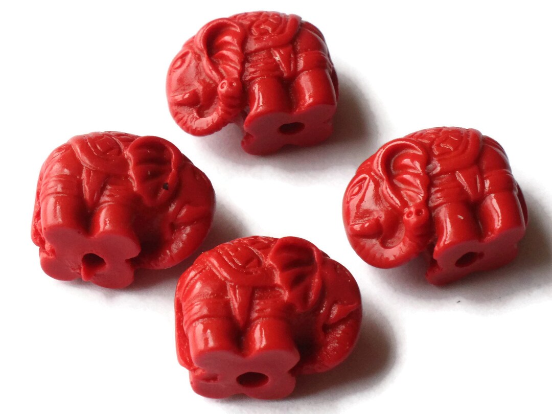 4 Carved Cinnabar Elephant Beads Animal Beads Cinnabar Beads Etsy