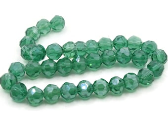 36 8mm Green Faceted Round Beads Full Strand Glass Beads Jewelry Making Beading Supplies