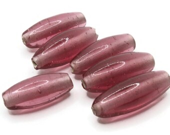 6 23mm Vintage Purple Handmade Glass Tube Beads Jewelry Making Beading Supplies