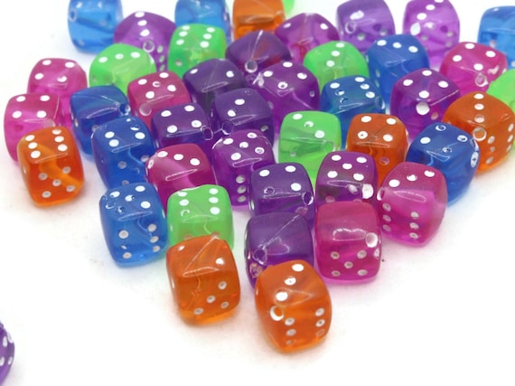 50 8mm Multicolor Dice Bead 8mm Cube Beads Plastic Dice Beads Six Sided Dice  Mixed Acrylic Cube Beads Jewelry Making Beading Supplies Bd2 