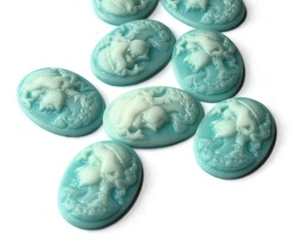 10 25mm x 18mm Sky Blue Cameo Cabochons Woman Face Cameo Cabs Resin Cabochons Jewelry Making Beading Supplies Decoden Resin Cameos