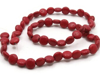 52 8mm Howlite Coin Beads Gemstone Beads Dyed Beads Red Beads Jewelry Making Beading Supplies Howlite Stone Beads