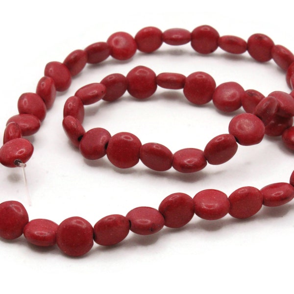 52 8mm Howlite Coin Beads Gemstone Beads Dyed Beads Red Beads Jewelry Making Beading Supplies Howlite Stone Beads