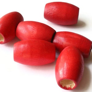 6 30mm Red Wood Barrel Beads Wooden Tube Beads Large Hole Beads Macrame Beads Jewelry Making Beading Supplies Big Loose Beads Smileyboy bA1