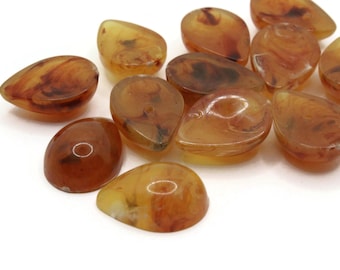 12 x 17 mm Schildpatt-Tropfen-Cabochons, Cabochons mit flacher Rückseite, Vintage-Lucite-Cabochons, Kunststoff-Cabochons, Schmuckherstellungs-Bastelbedarf