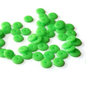 50 10mm Green Disc Beads, Vintage Plastic Beads, New Old Stock Beads Saucer Beads Loose Beads Jewelry Making Beading supplies image 2