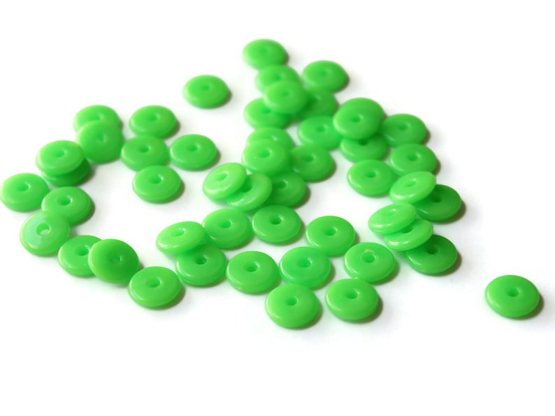 50 10mm Green Disc Beads, Vintage Plastic Beads, New Old Stock Beads Saucer Beads Loose Beads Jewelry Making Beading supplies image 2