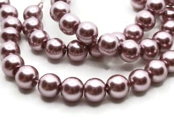 53 8mm Purple Gray Glass Pearl Beads Faux Pearls Jewelry Making Beading Supplies Round Accent Beads Ball Beads Small Spacer Beads