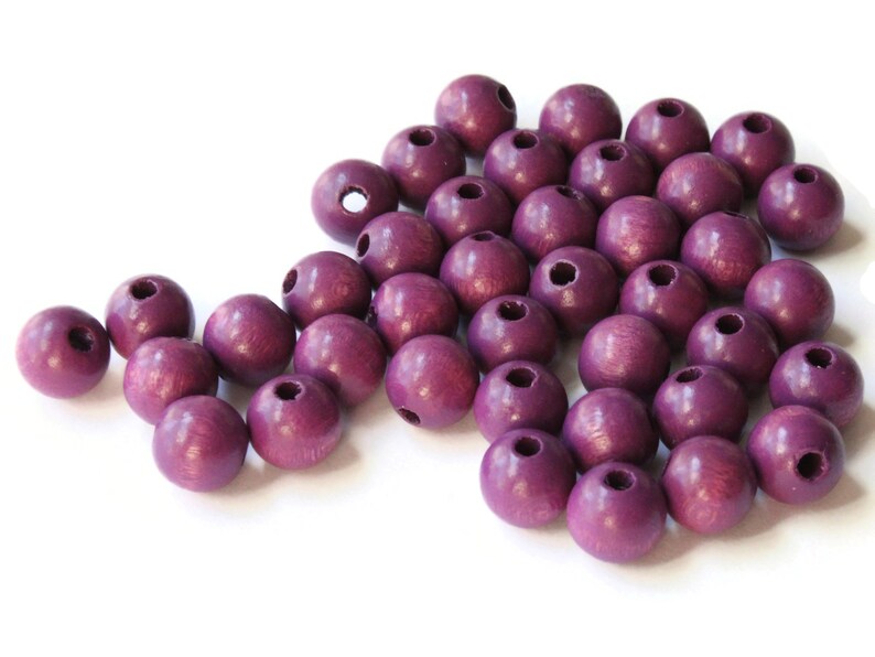 40 10mm Round Purple Wood Beads Wooden Macrame Beads Vintage New Old Stock Ball Beads Jewelry Making Beading Supplies Dark Purple Beads