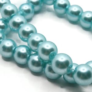 53 8mm Bright Sky Blue Glass Pearl Beads Faux Pearls Jewelry Making Beading Supplies Round Accent Beads Ball Beads Small Spacer Beads