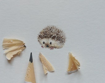 Watercolor miniature with cute Hedgehog, tiny gift for best friend, tiny art hand-painting