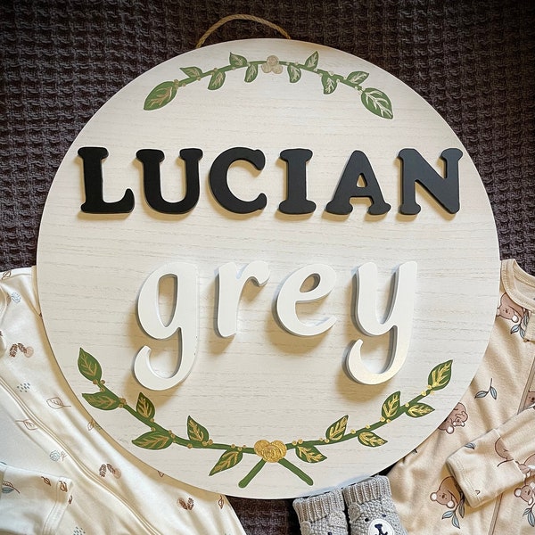 Wooden Baby Name Sign, Customizable and Hand-painted