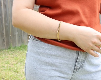 18K Gold Filled Miami Cuban Bracelet, 6mm Stackable Chain Curb Bracelet, Waterproof Thick Cuban Link Bracelet Stainless Steel Unisex Jewelry