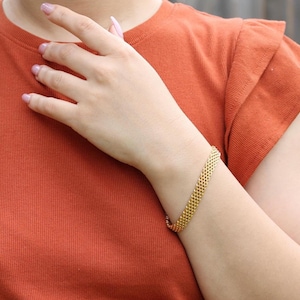 18K Gold Filled Mesh Bracelet, Vintage Mesh Bracelet, Waterproof Stainless-Steel Jewelry, Anti Tarnish Thick Mesh Bracelet, Gift for MOM
