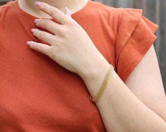 18K Gold Filled Mesh Bracelet, Vintage Mesh Bracelet, Waterproof Stainless-Steel Jewelry, Anti Tarnish Thick Mesh Bracelet, Gift for MOM