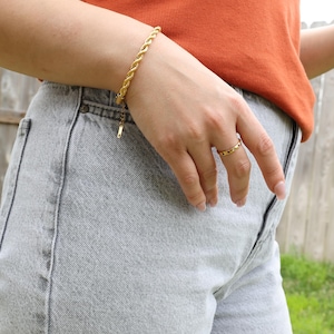 18K Gold Filled Rope Bracelet, Thick Rope Bracelet, Waterproof Tarnish Free Stainless-Steel Jewelry, 5mm Rope Chain Bracelet, Christmas Gift