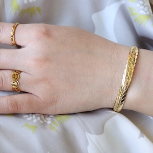 18K Gold Filled Cuff Bracelet, Waterproof Adjustable Cuff Bangle Bracelet, Open Bangle Cuff Bracelet for Woman, Stainless Steel Jewelry Gift
