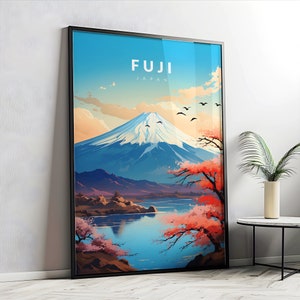 Cartel de la serenidad del monte Fuji, impresión de paisaje tranquilo, arte escénico de Japón, decoración de pared moderna, regalo amante de la naturaleza, descarga digital