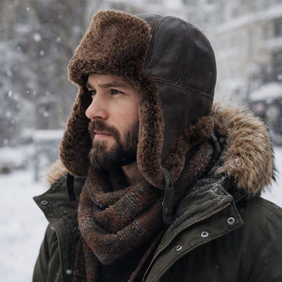 Shearling Sheepskin Leather Trapper Hat: Cold Weather  display picture 1