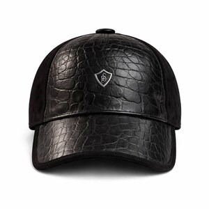 Python Leather Baseball Cap Black Leather hat for men