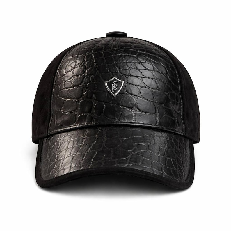 Python Leather Baseball Cap Black Leather hat for men