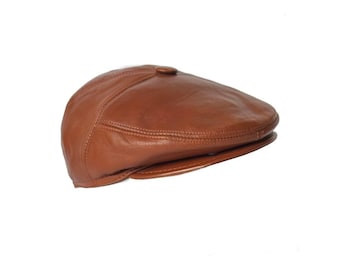 Genuine Leather Newsboy Cap  Unisex Flat Cap with Ear Flaps Black Bronze