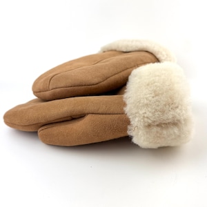 Warm Cozy Beige Lined Sheepskin Wool Gloves | Real Shearling Winter Mittens