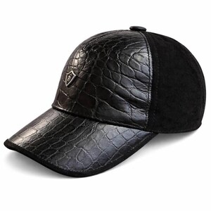 Python Leather Baseball Cap Black Leather hat for men