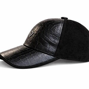 Python Leather Baseball Cap Black Leather hat for men