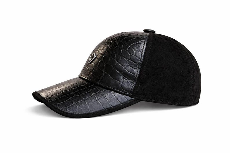Python Leather Baseball Cap Black Leather hat for men