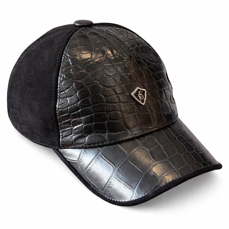 Python Leather Baseball Cap Black Leather hat for men