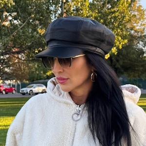 Echte Lammfell-Ledermütze für Frauen Schiebermütze French Style Cap