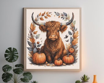 Highland Kuh Kreuzstich Stickmuster PDF-Süßer Tier Kreuzstich-Digita Hoop Stickerei-Instant Download-Kommerzielle Nutzung-Kreuzstich Stickmuster