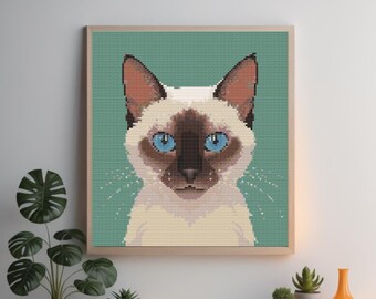 Siamese Cat Cross Stitch Pattern PDF-Instant download-Small Embroidery File-Siamese Cat Embroidery-Cute Animal-Cat Cross Stitch-120x120