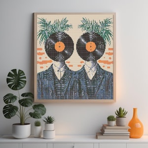 Modern Cross Stitch Pattern with Record Head - Elegant Xstitch Pattern-Counted Cross Stitch-Hoop Art-Modern Cross Xstitch