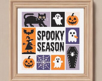 Halloween Cross Stitch-Witch-Pumpkin-Bat and Skeleton Xstitch-Instant Download-Spooky Cross Stitch- Digital XStitch Pattern-Spooky Season