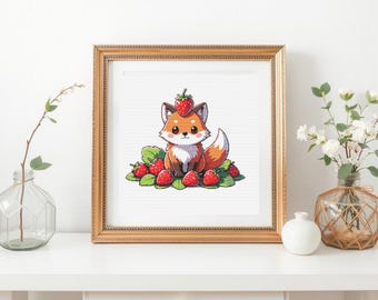 Strawberry Fox Cross Stitch Pattern: Kawaii Animal Embroidery (Digital PDF)