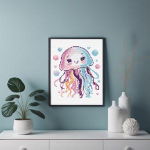 Watercolor Jellyfish Counted Cross Stitch PDF Pattern-Underwater Life-Coastal Wall Decor-Ocean Animals-Modern XStitch Chart Ocean Wall Art