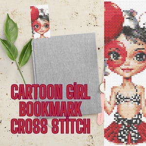 Cartoon Girl with Black Hair and Red Polka Dot Dress Cross Stitch Pattern|Cute and Fun Embroidery Design|DIY Needlepoint Kit for Kids