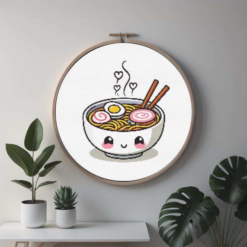 Cute Ramen Pattern Kawaii Ramen Bowl Cross Stitch Pattern: Smiling Noodles Embroidery (PDF ...